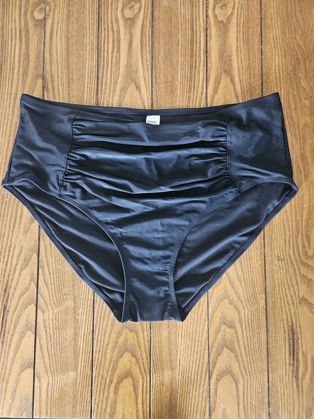 🌹George Plus Black High-Waist Swim Bottoms with Ruched Front Size 2X